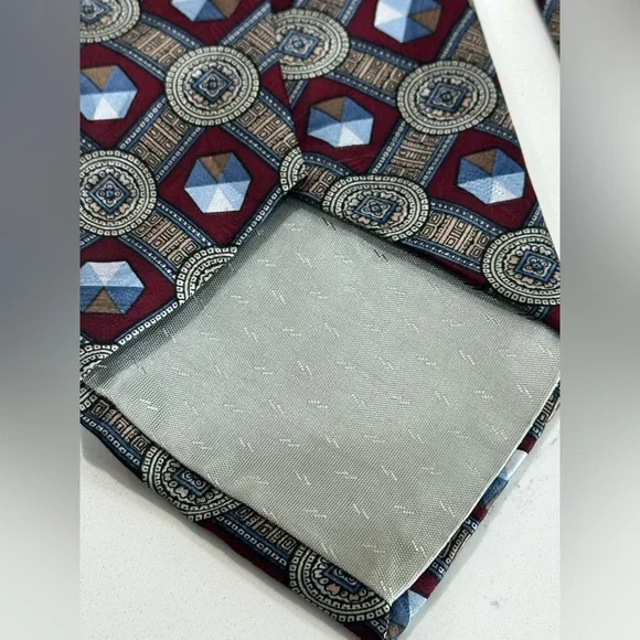 Givenchy Vintage Burgundy and Blue Geometric Tie